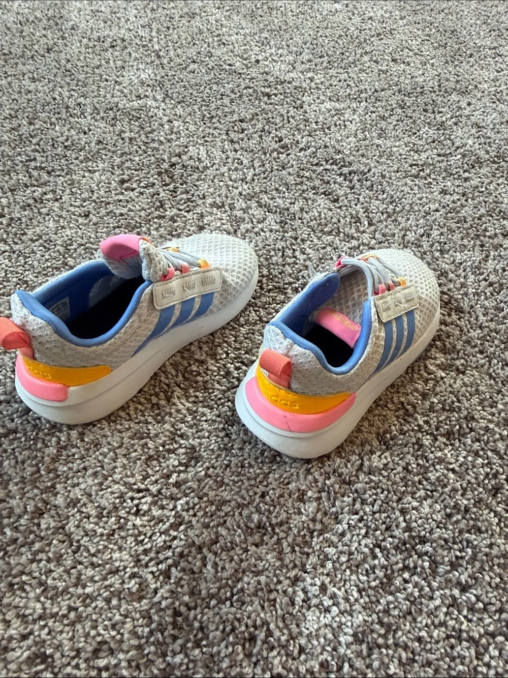 adidas Kids Sneakers - Light Gray with Blue & Pink Accents